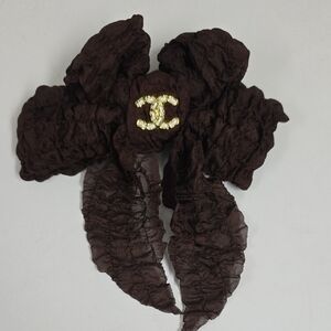 Brown Floral Hair Clip with Gold Accent